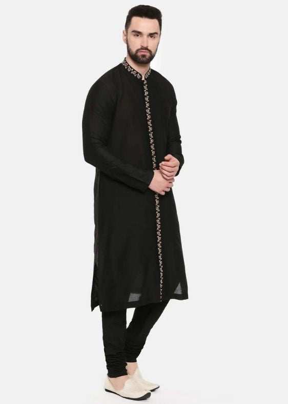 Black Silk Embroidered Kurta set
