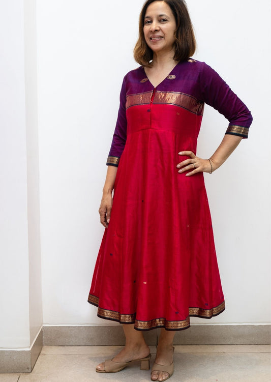Pink Purple Maiteri Maheswari Silk Cotton Dress