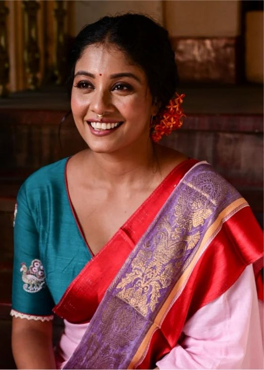Teal green silver mayur blouse