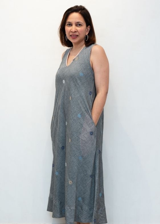 Bias Sleeveless Grey Flow Dress