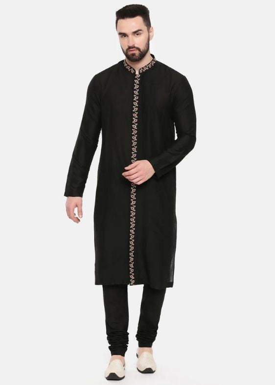 Black Silk Embroidered Kurta set
