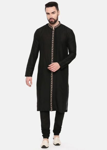 Black Silk Embroidered Kurta set