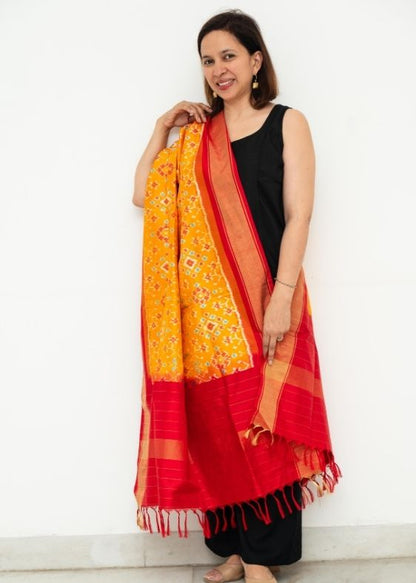Mustard Silk Ikat Dupatta