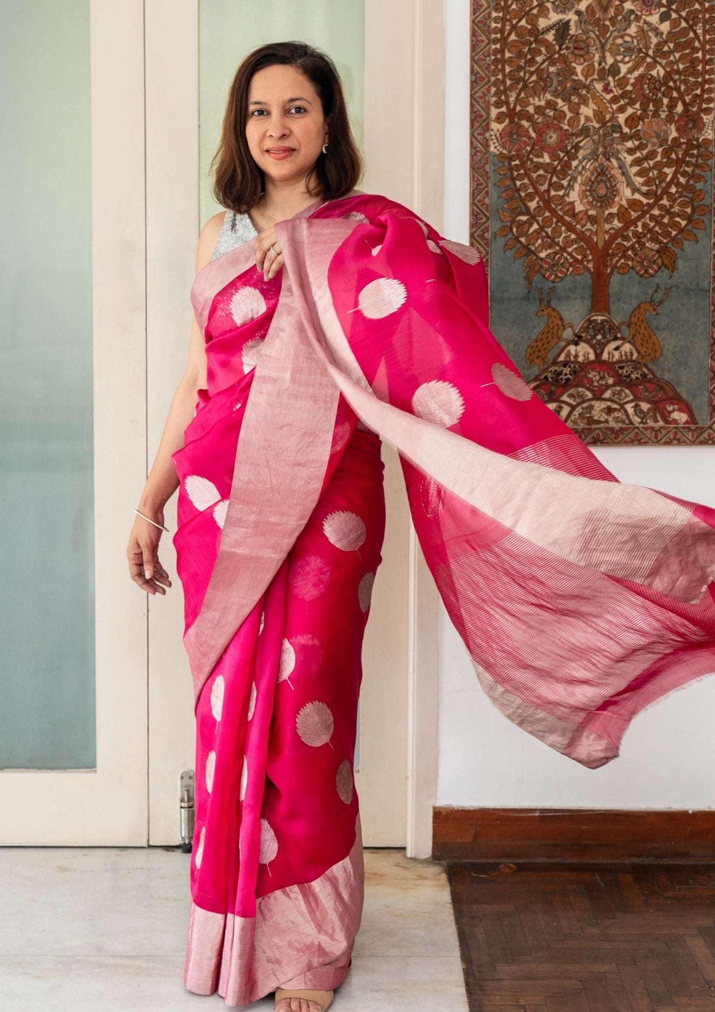 Pink Lotus Silk Chanderi Saree