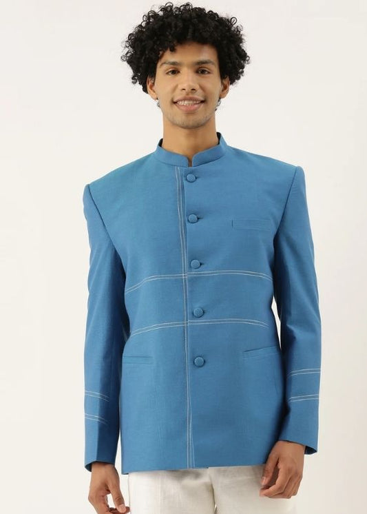 Blue Classic Cotton Bandhgala - MMJ067