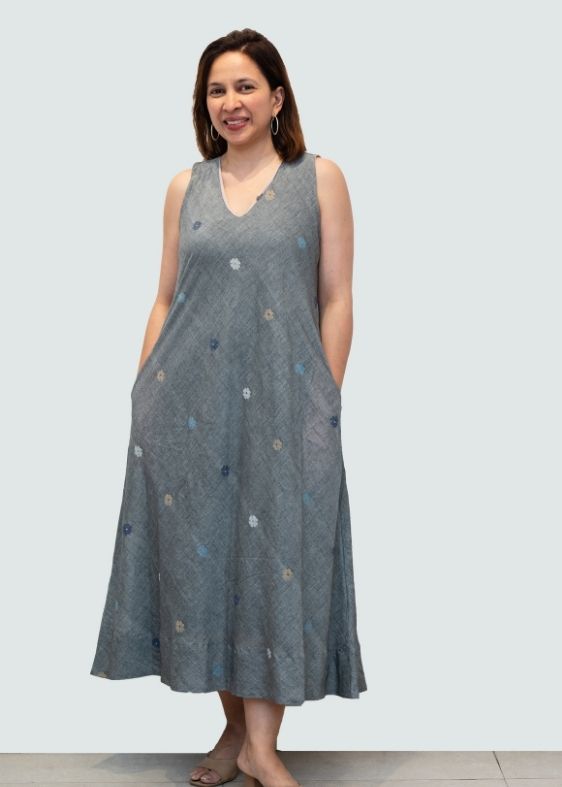 Bias Sleeveless Grey Flow Dress
