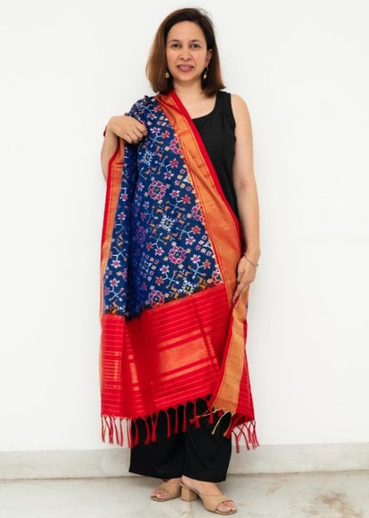 Dark Blue Silk Ikat Dupatta