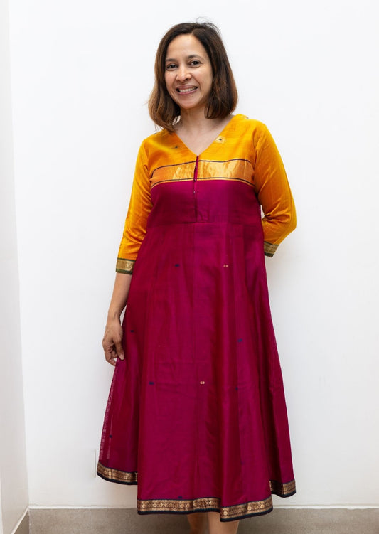 Purple Mustard Maiteri Maheswari Silk Cotton Dress
