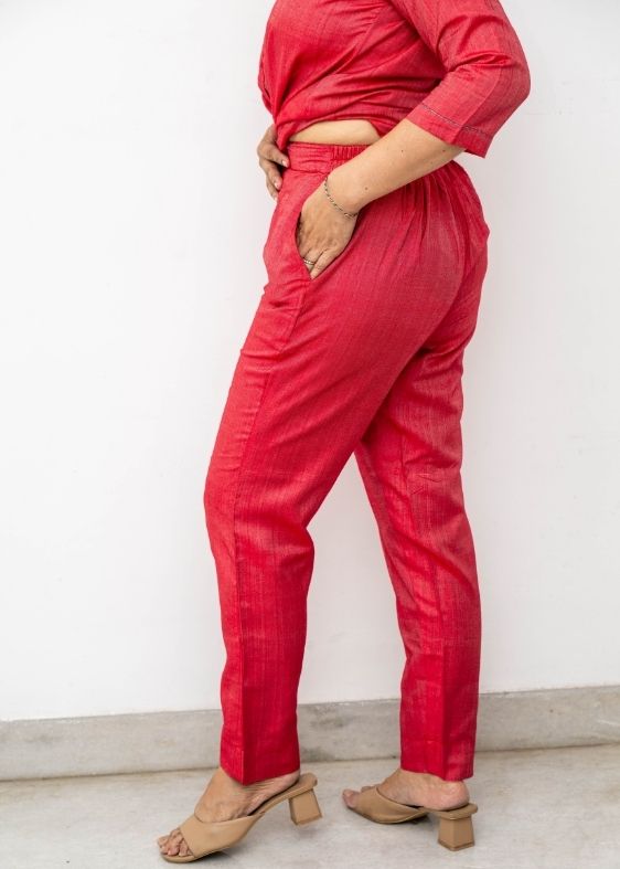 Pink tussar cotton pant
