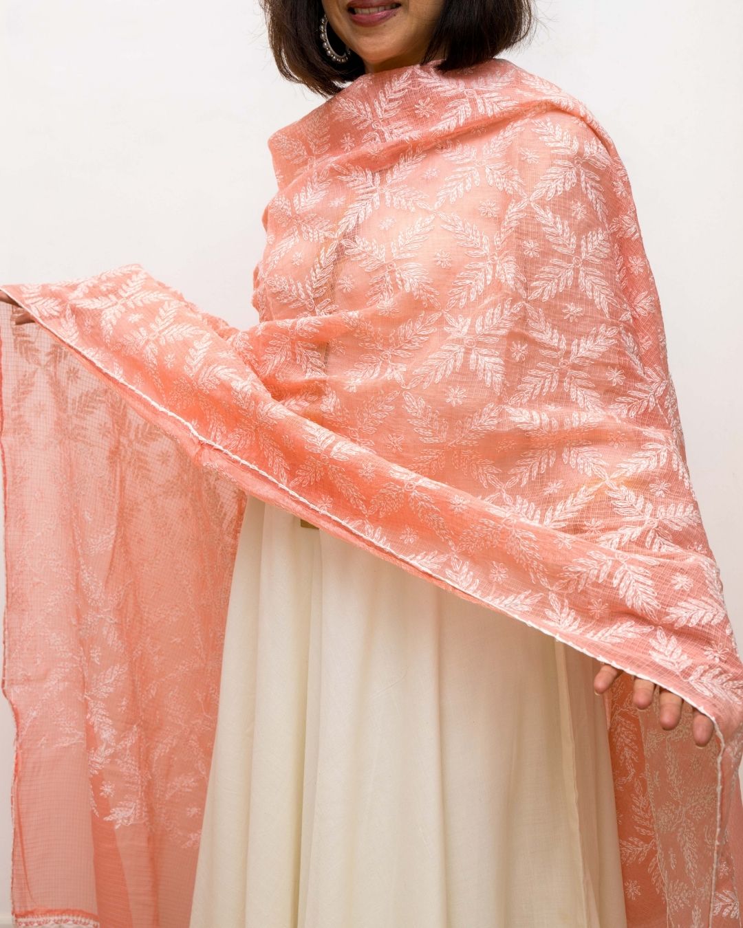 Peach Chikankari Kota Dupatta