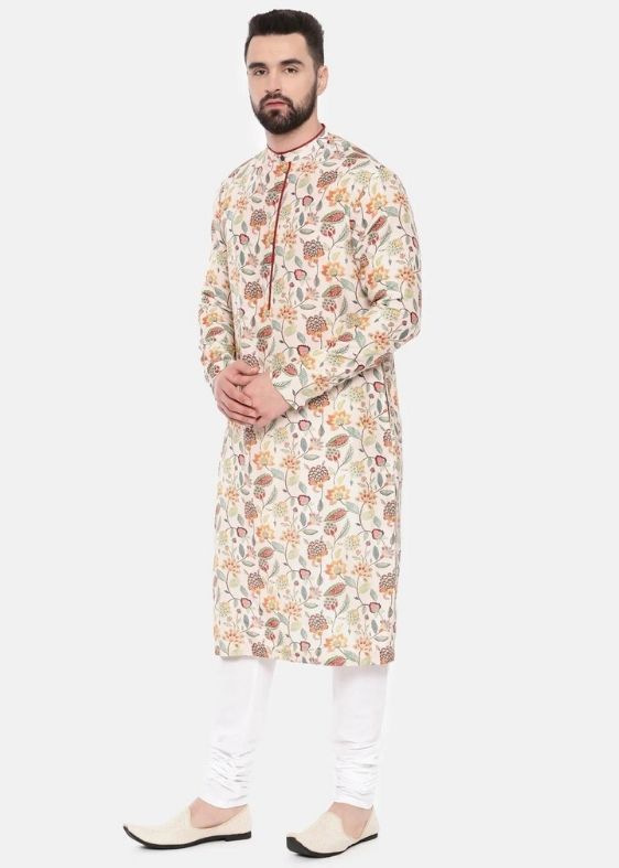 Ivory Pink Printed Muslin Kurta Set