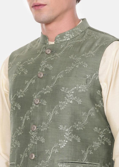 Green Chanderi Embroidered Jacket