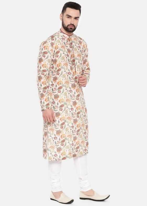 Ivory Pink Printed Muslin Kurta Set
