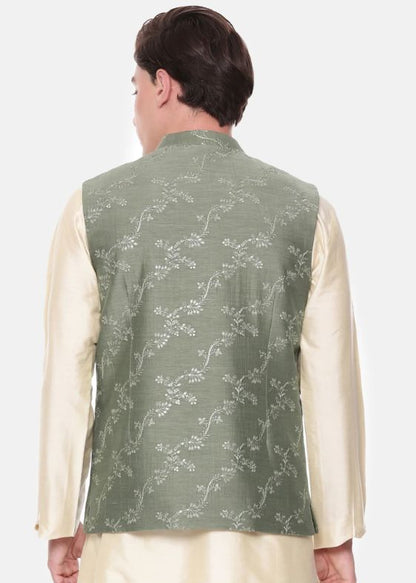 Green Chanderi Embroidered Jacket