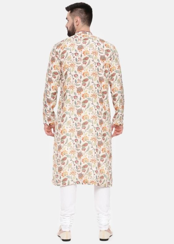 Ivory Pink Printed Muslin Kurta Set