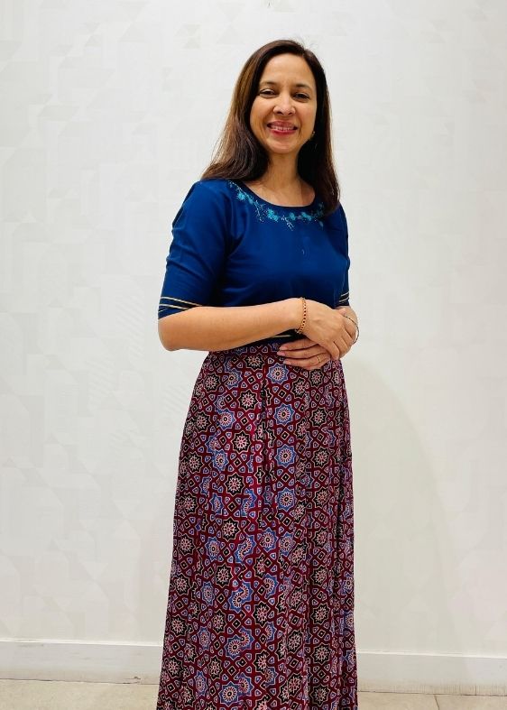 Maroon and Blue Ajrakh Print Mashroosilk Silk skirt