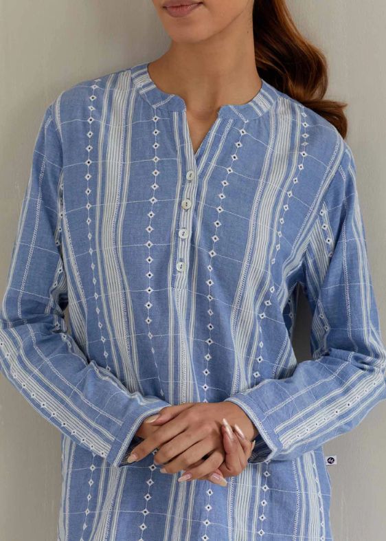 Blue Eyelet Tunic-SS 2210
