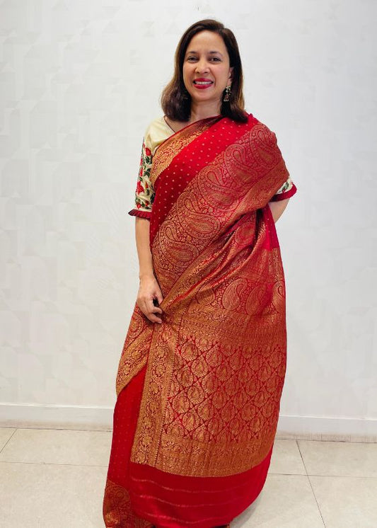 Red Silk Crepe Saree