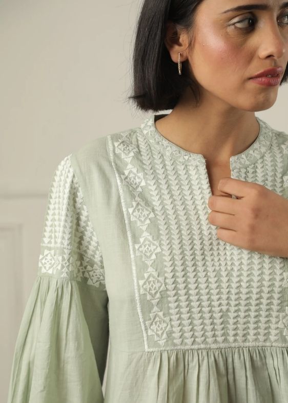 SS 2224 - Green Embroidered Cotton Top