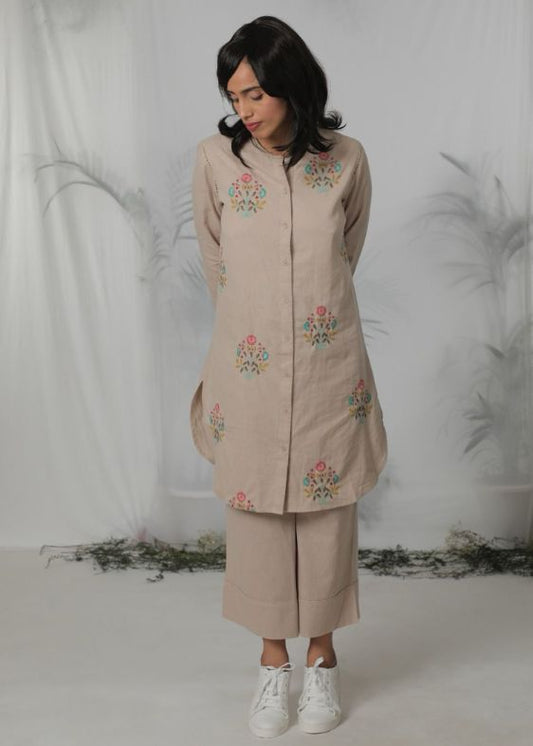 Beige Cotton Embroidered Dress - SS 2445 BEI