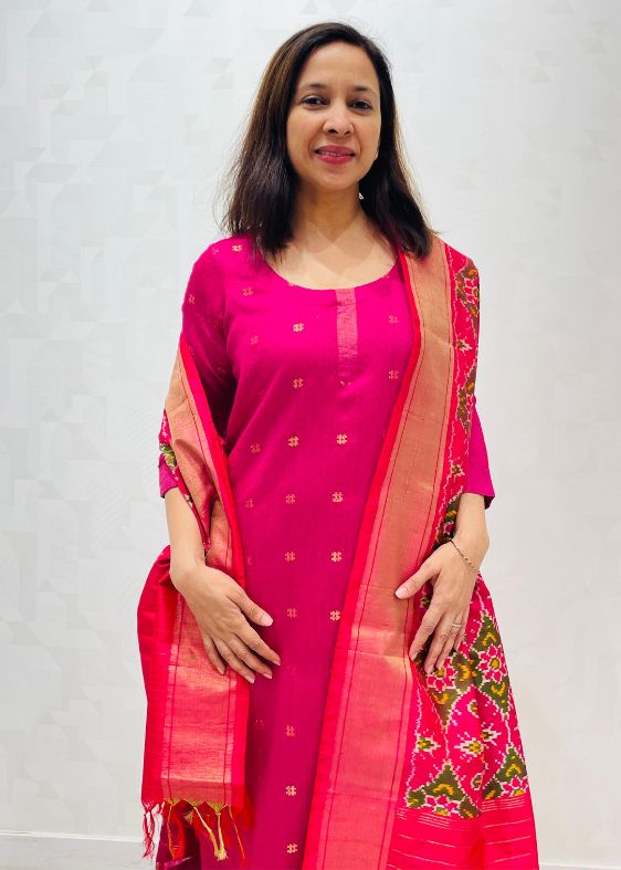 Pink silk zari ikat dupatta