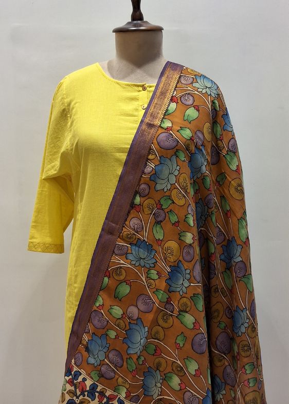 Orange Floral Kalamkari Dupatta