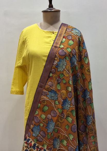 Orange Floral Kalamkari Dupatta