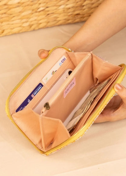 Nyraa Embroidered Wallet- Mustard