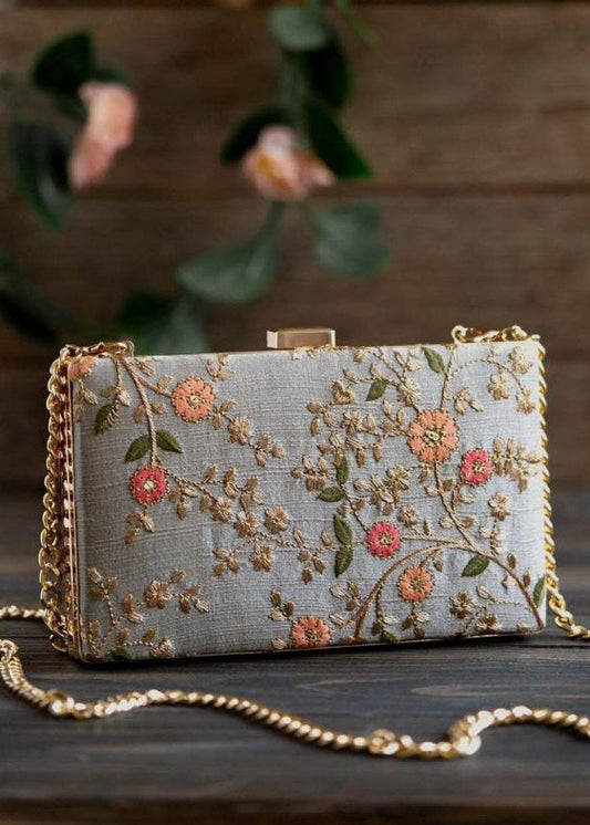Floral Creeper Box Clutch Grey - AM-BC-1220-0005