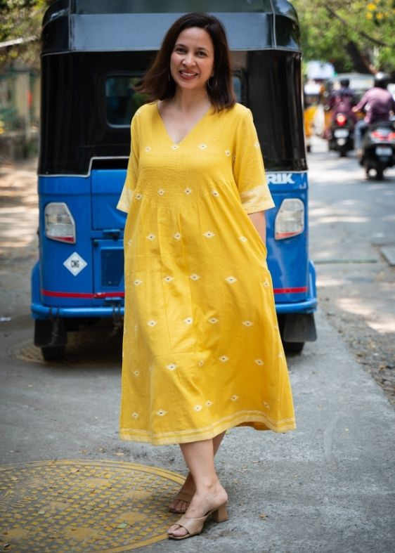 Lemon Yellow Pintuck Dress