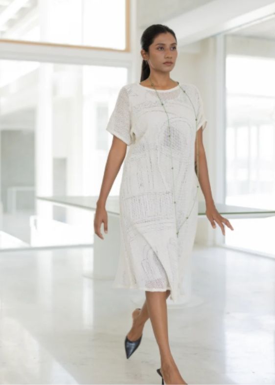 Vanilla Mesh Dress With Vistas Slip