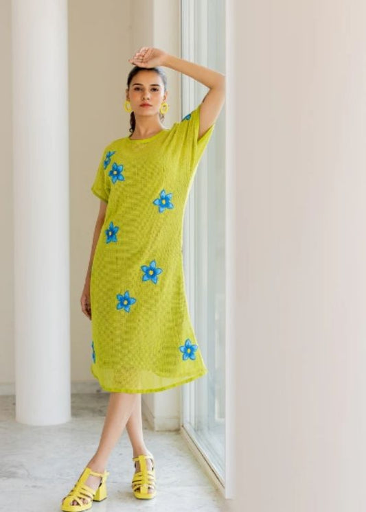 Avocado Mesh Embroidered Dress
