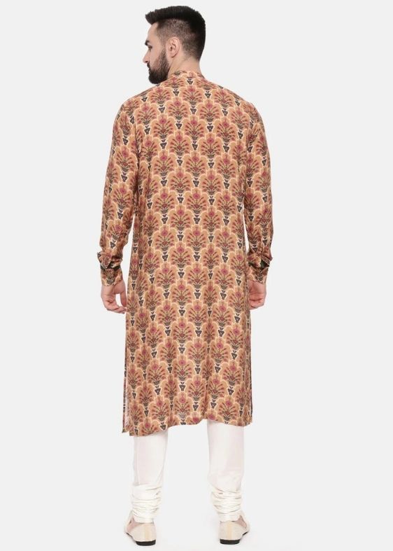 Musling Beige Printed Kurta Set