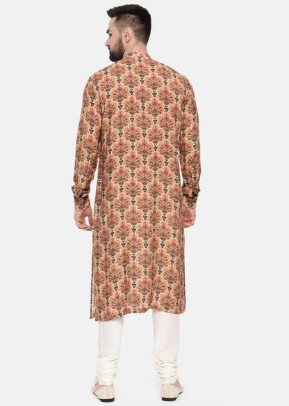 Musling Beige Printed Kurta Set
