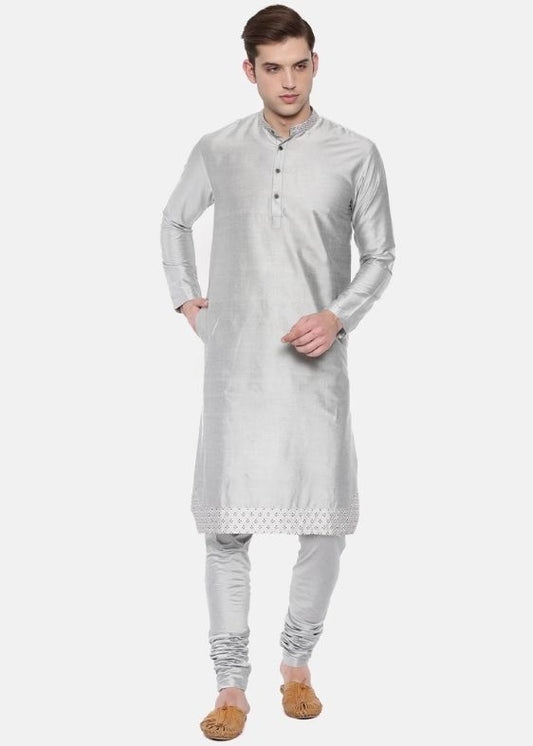 Silver Grey Embroidery Kurta - MMK0215