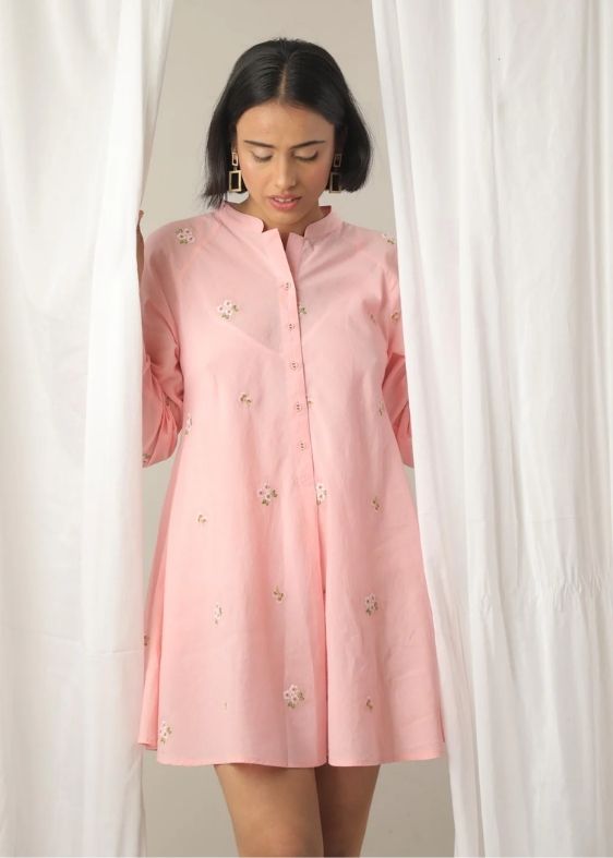 SS 2480 Pink Stripe Embroidered Cotton Dress