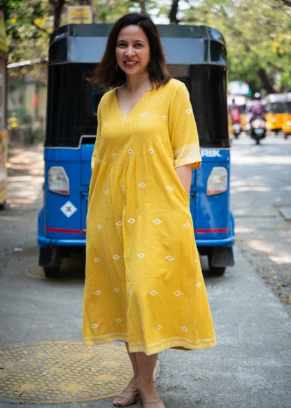 Lemon Yellow Pintuck Dress