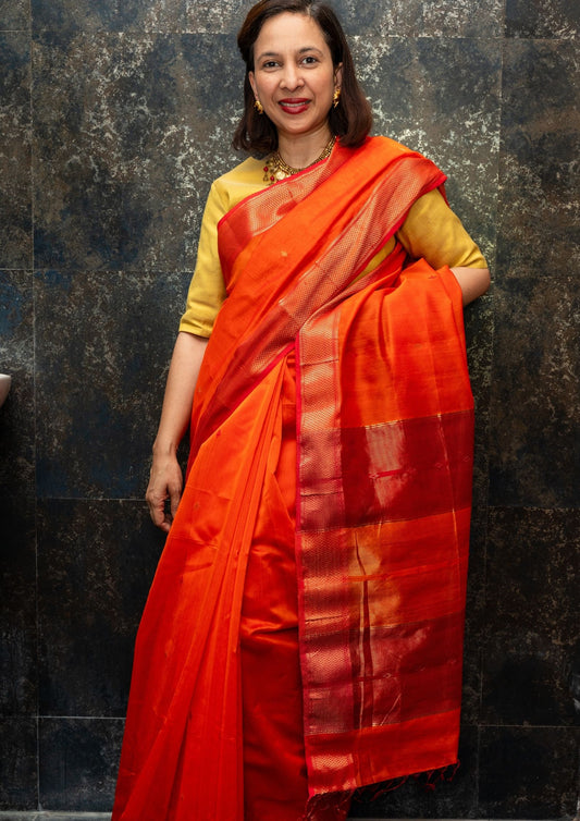 Orange Maheswari Saree