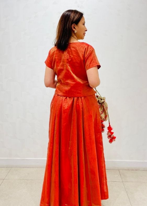 Red Silk Cotton Tissue Skirt