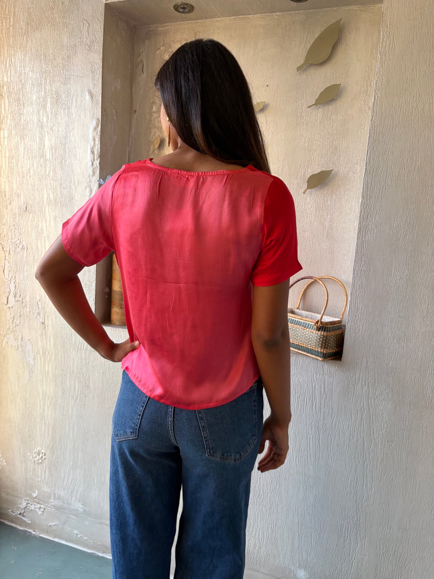 Red Modal V Neck SleevesTop