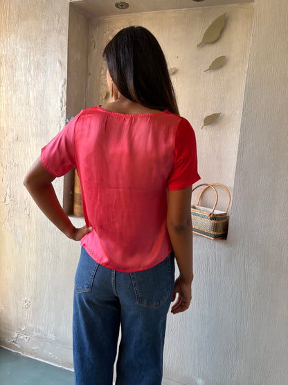 Red Modal V Neck SleevesTop