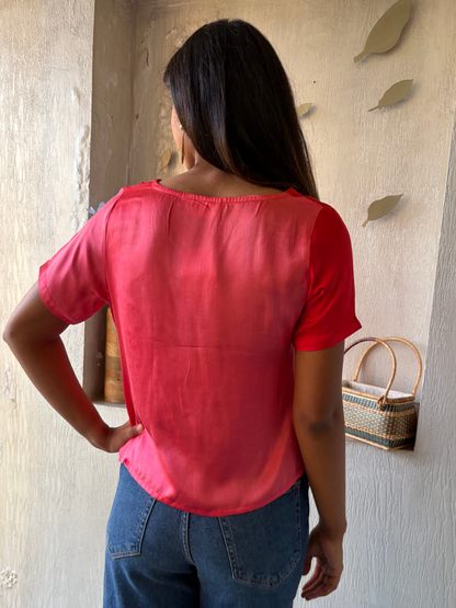 Red Modal V Neck SleevesTop