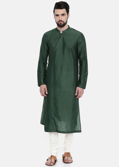 Bottle Green Hand Emroidered Kurta Set - MMK0229