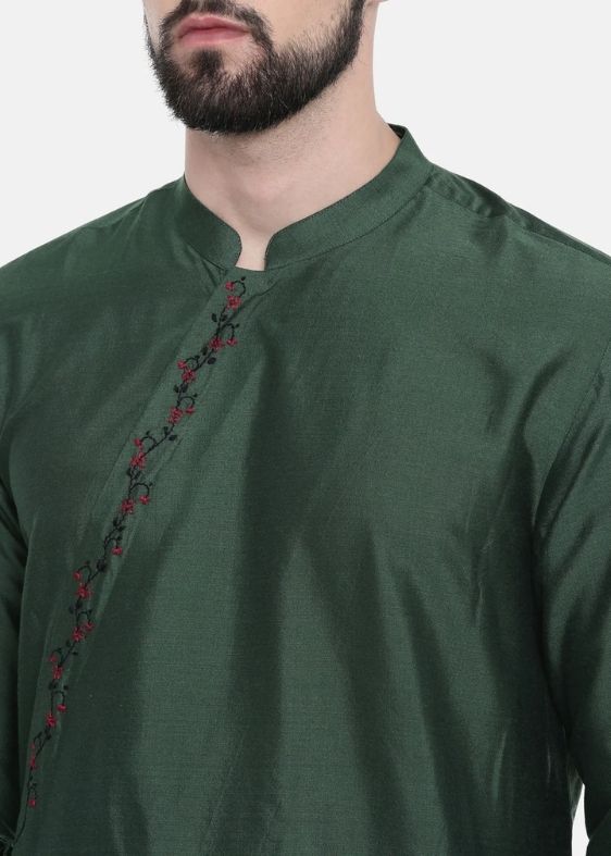 Bottle Green Hand Emroidered Kurta Set - MMK0229