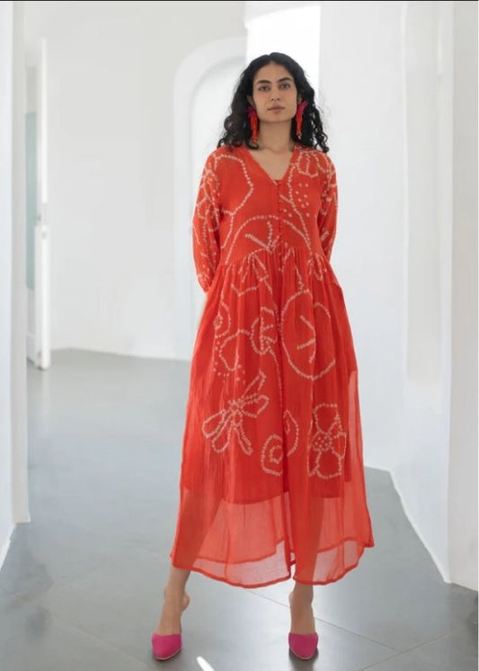 Fiery Orange Bandhani Dress