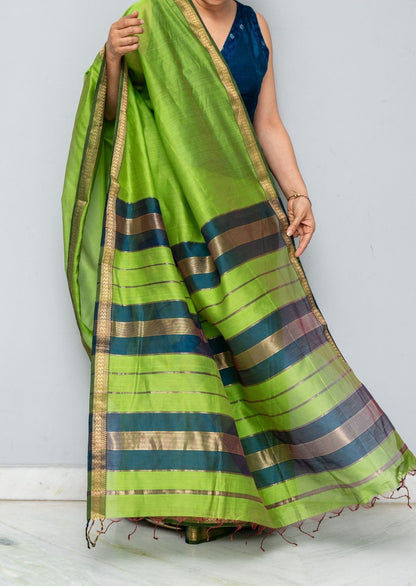 Green Blue Maheswari Silk Cotton Saree