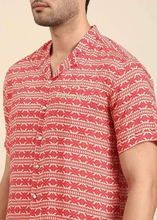 Red printed muslin shirt