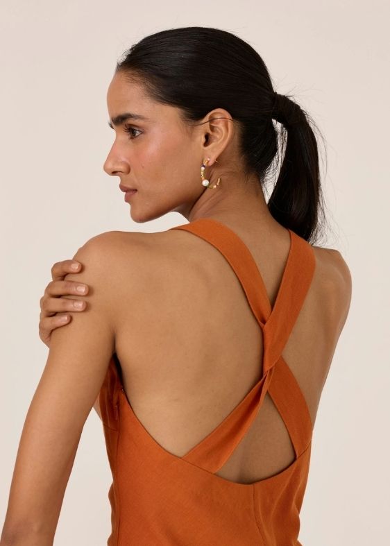 Riha Orange Halter Maxi Dress