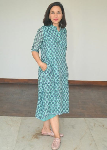 Blue Purple Printed Fulia Cotton Dress