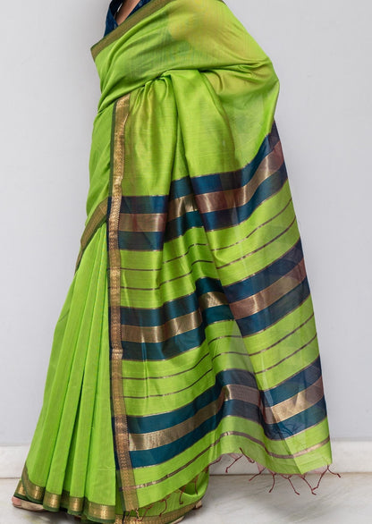 Green Blue Maheswari Silk Cotton Saree